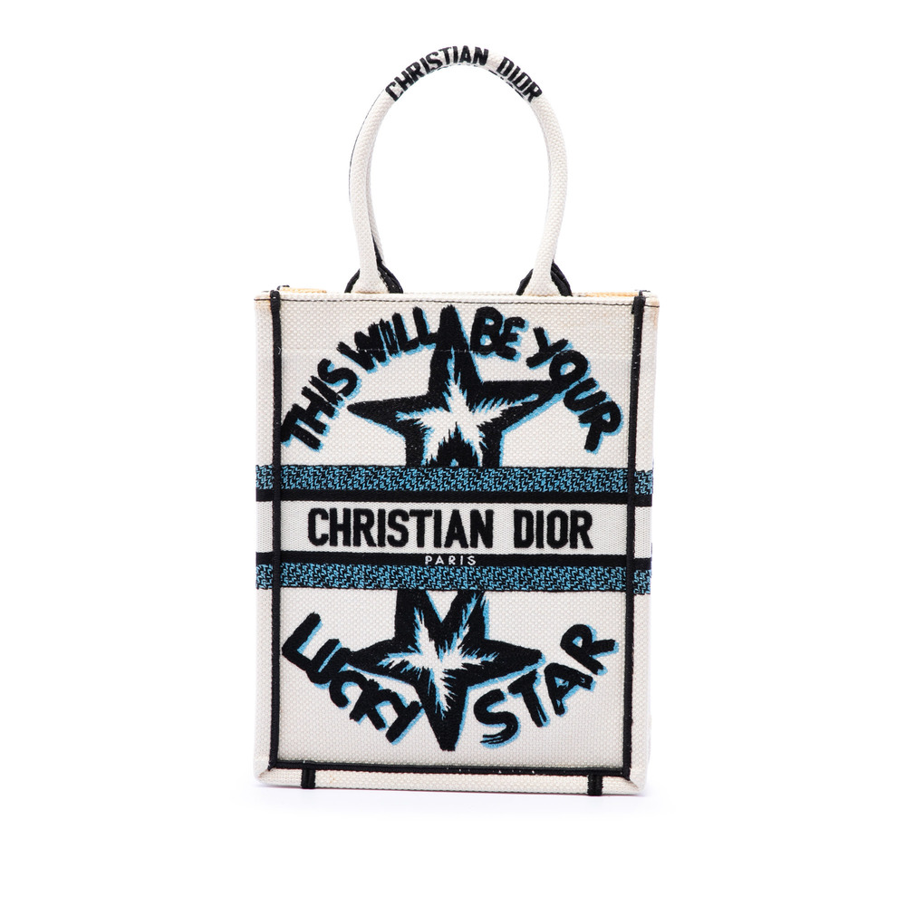 Pre-Loved Dior Embroidered Canvas Lucky Star Vertical Book Tote
